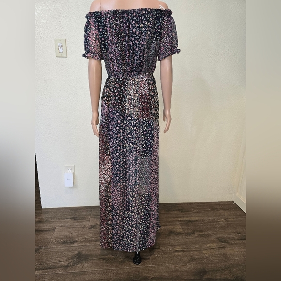 Lulus Maxi Dress Women’s Large Neva Navy Floral Chiffon Slit - Picture 4 of 11